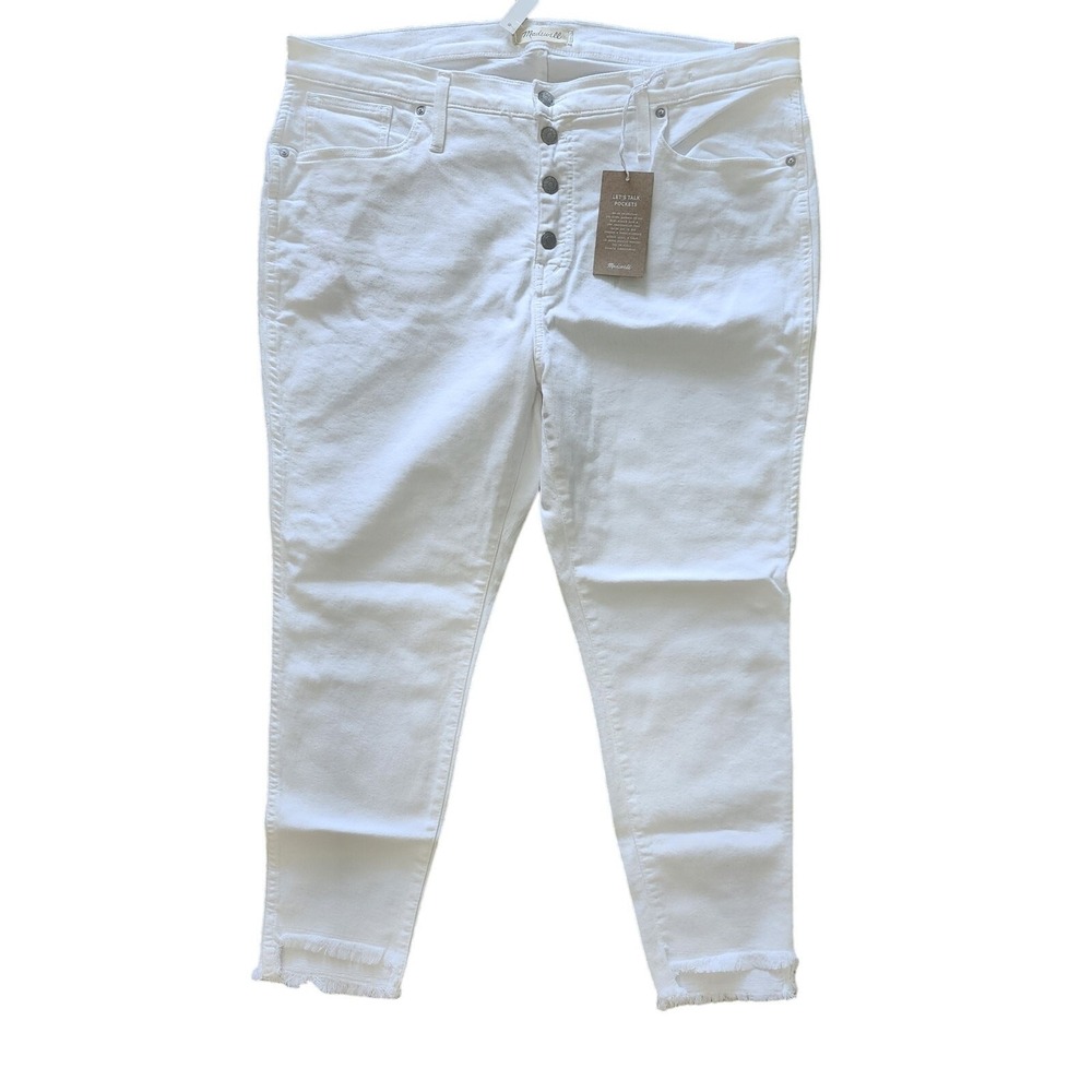 Madewell 10" High-Rise Skinny Jeans White Button‎ Fly Raw Hem Womens 35 Petite - Picture 2 of 11